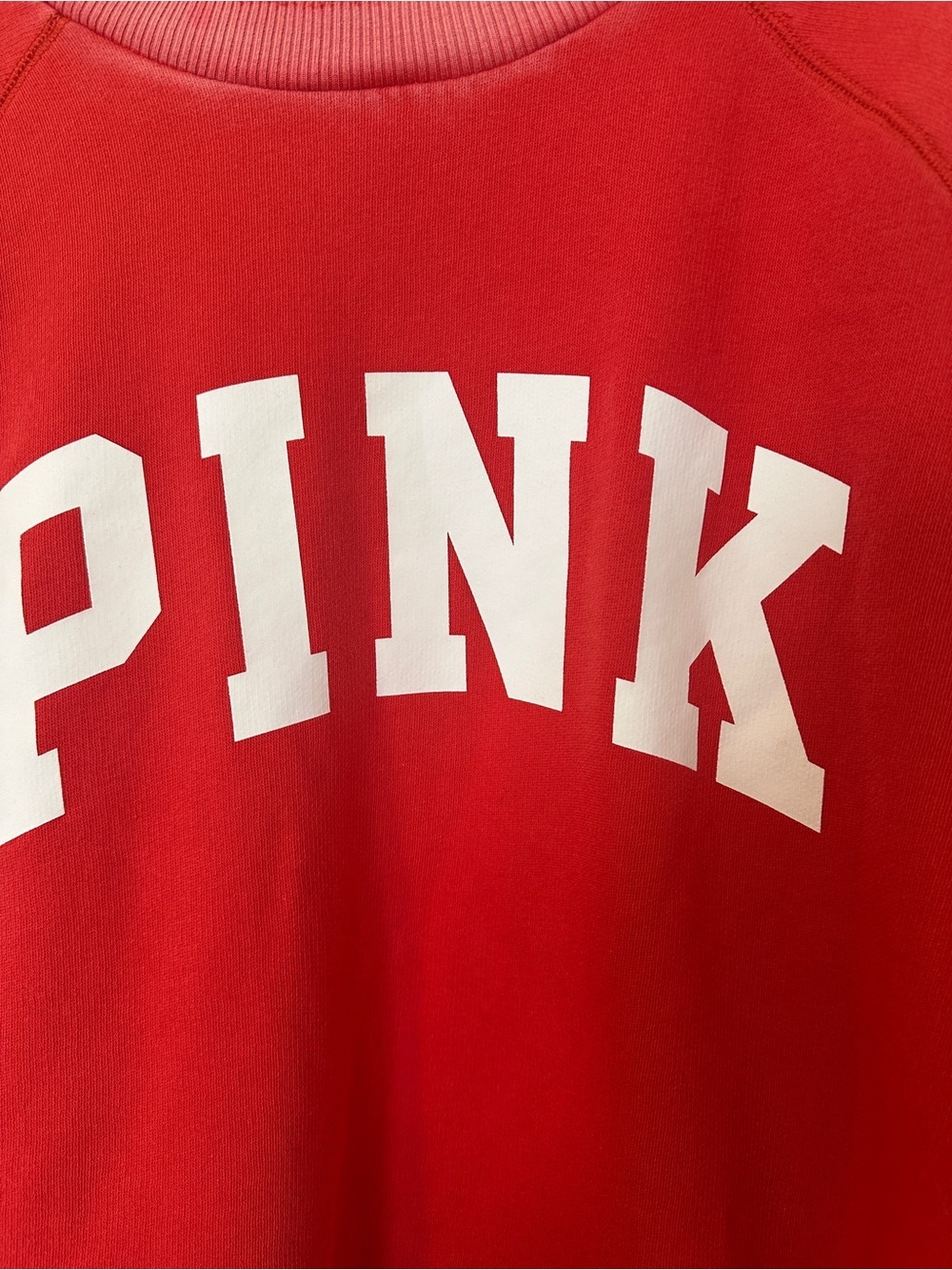 Victorias Secret PINK Red Distressed Logo Crewneck Sweatshirt Size Medium - Picture 4 of 14